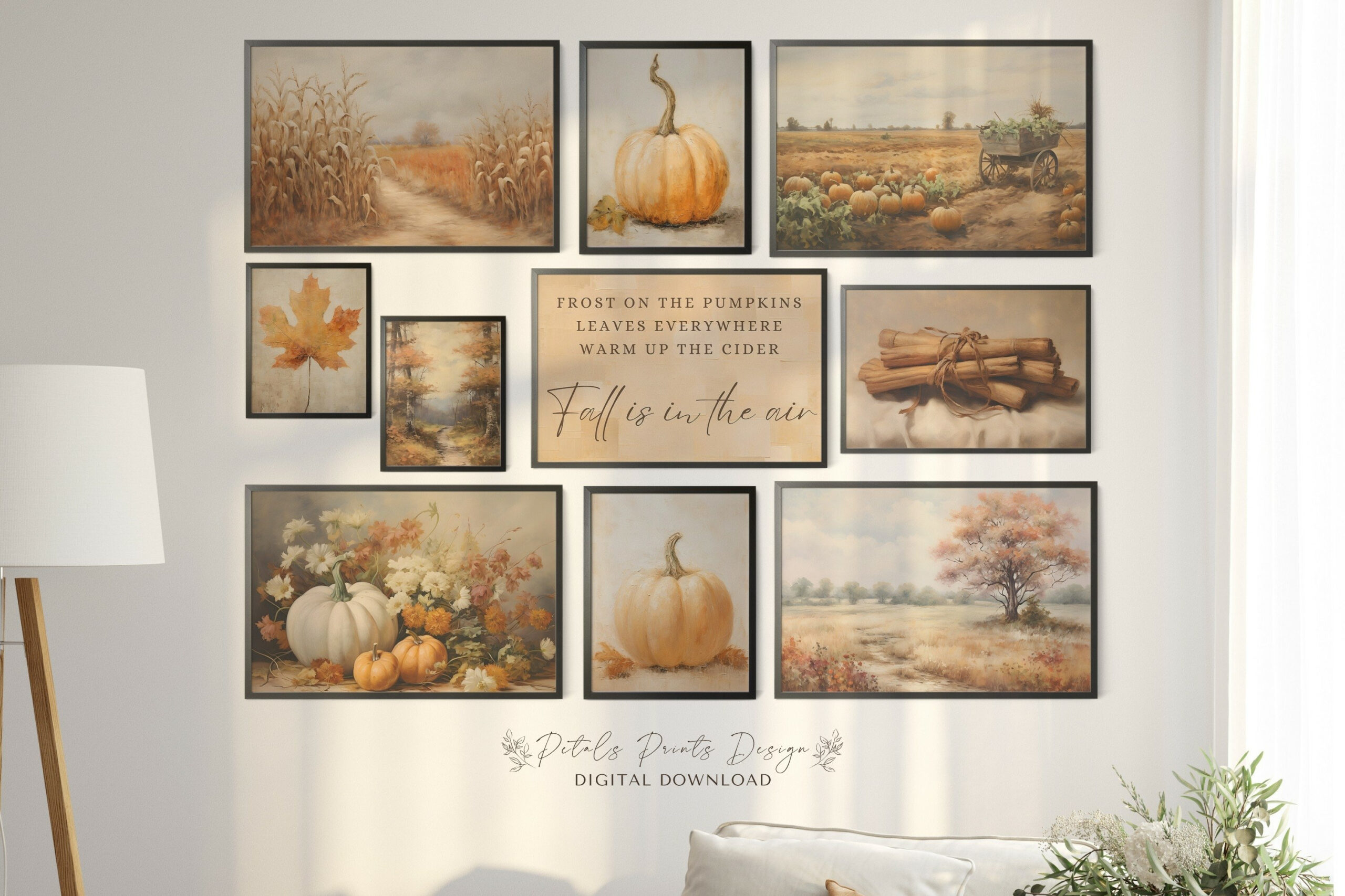Fall Wall Decor Printable Pumpkin Autumn Painting Bundle in Printable Fall Wall Art