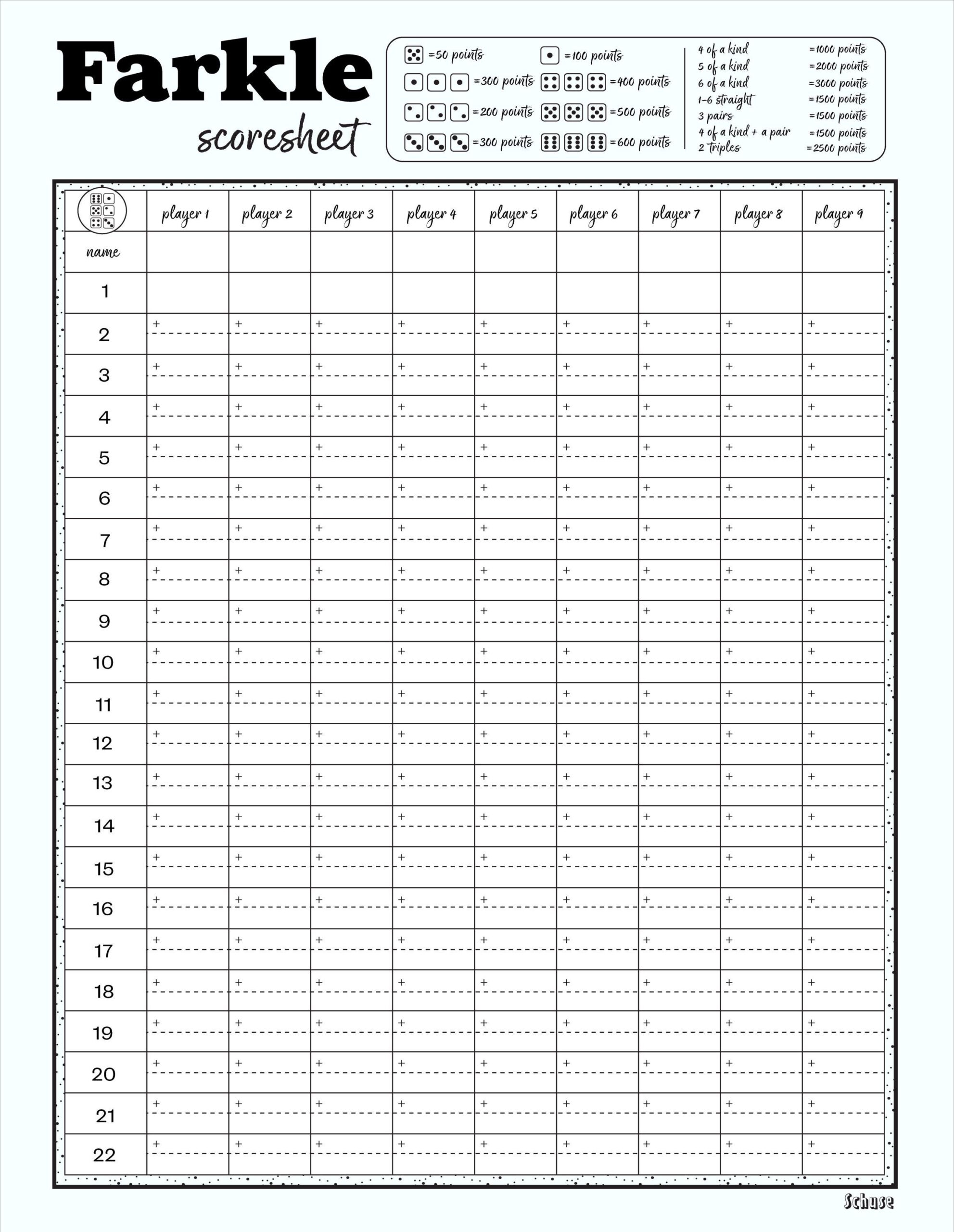 Farkle Scoresheet (Update) - Printable Downloadbar, 8.5X11, A4 with regard to Farkle Score Sheet Free Printable