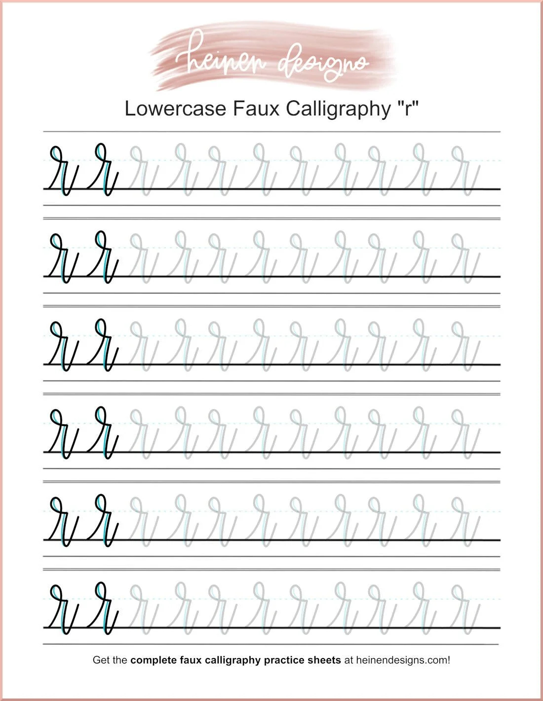 Faux Calligraphy Letter R Practice Sheet - Free Download for Calligraphy Worksheets Printable Free