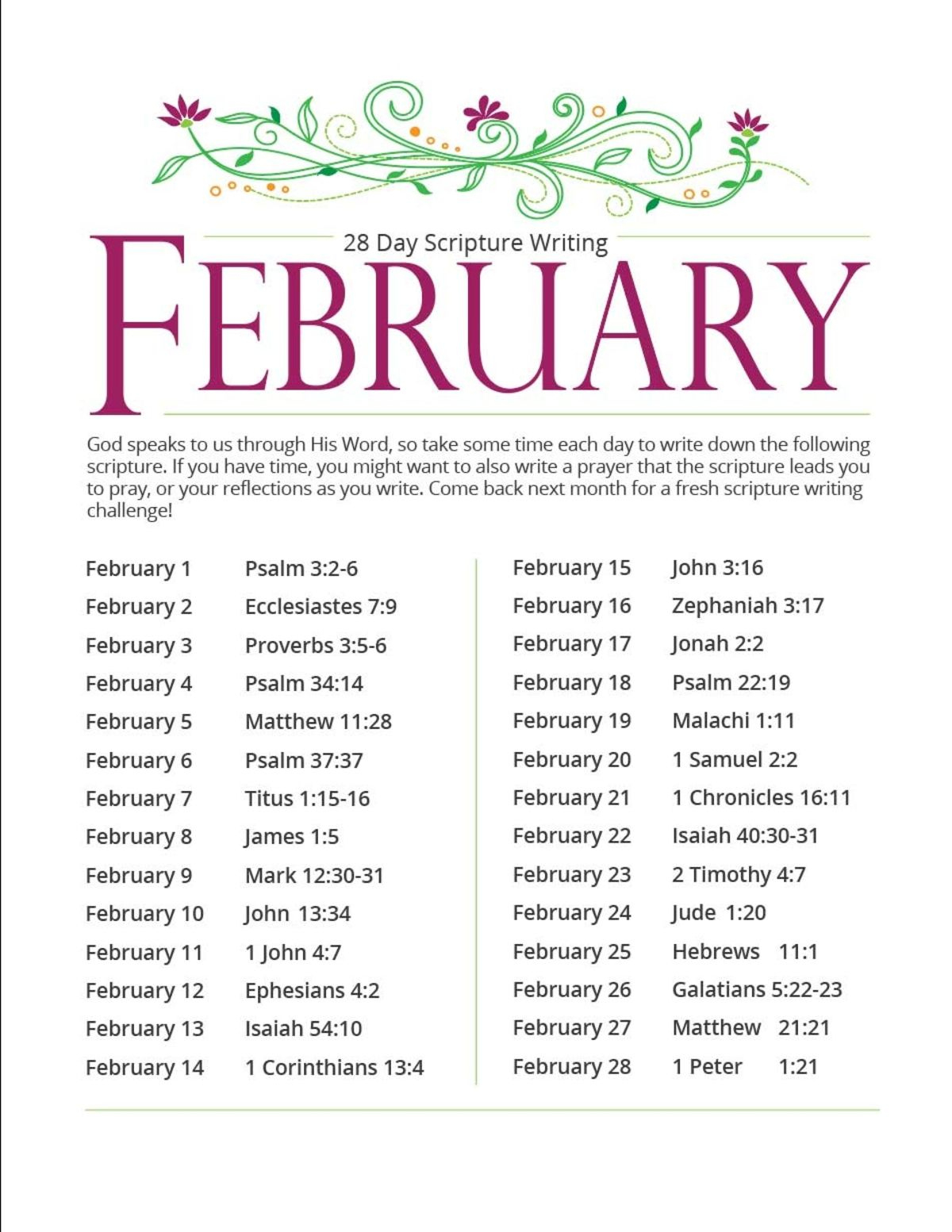 February Scripture Writing Plan - Download Free Printable for Free Printable Scripture Writing Plans