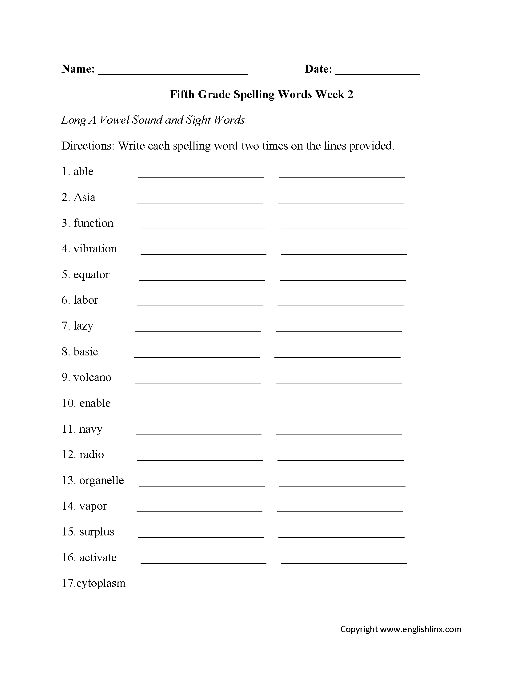 Fifth Grade Spelling Worksheets | Printable Word Lists &amp;amp; Weekly with regard to Printable Worksheets Free For 5th Grade