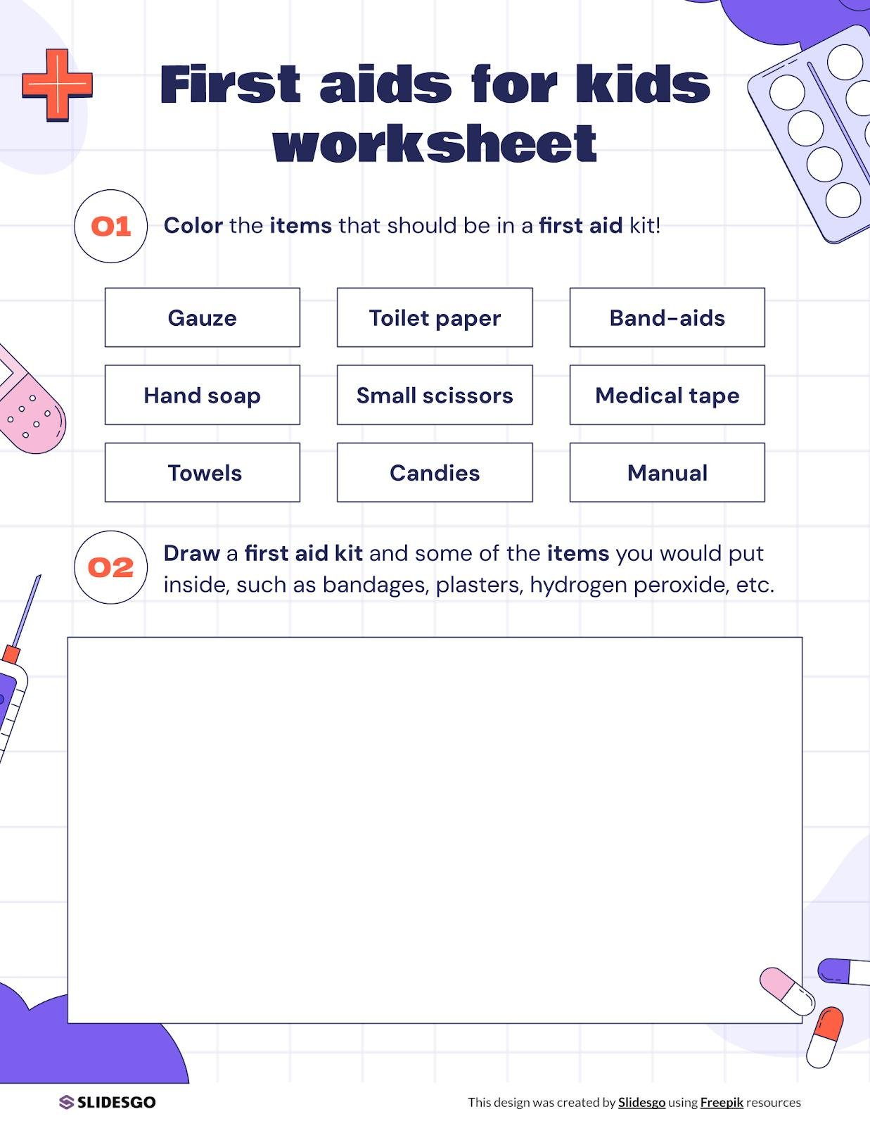 First Aids For Kids Worksheet Template regarding Printable First Aid Kit Worksheet