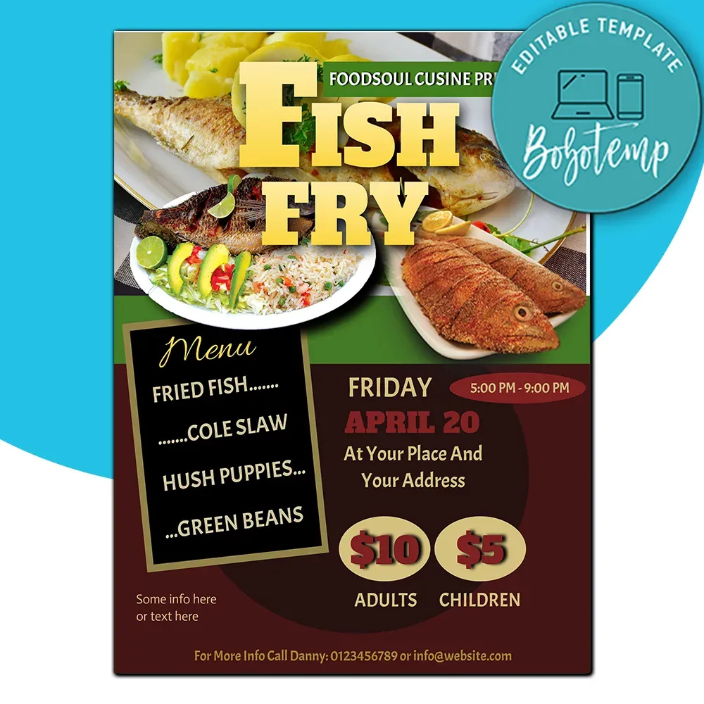 Fish Fry Flyer Template Instant Download | Bobotemp within Printable Fish Fry Flyer Template Free