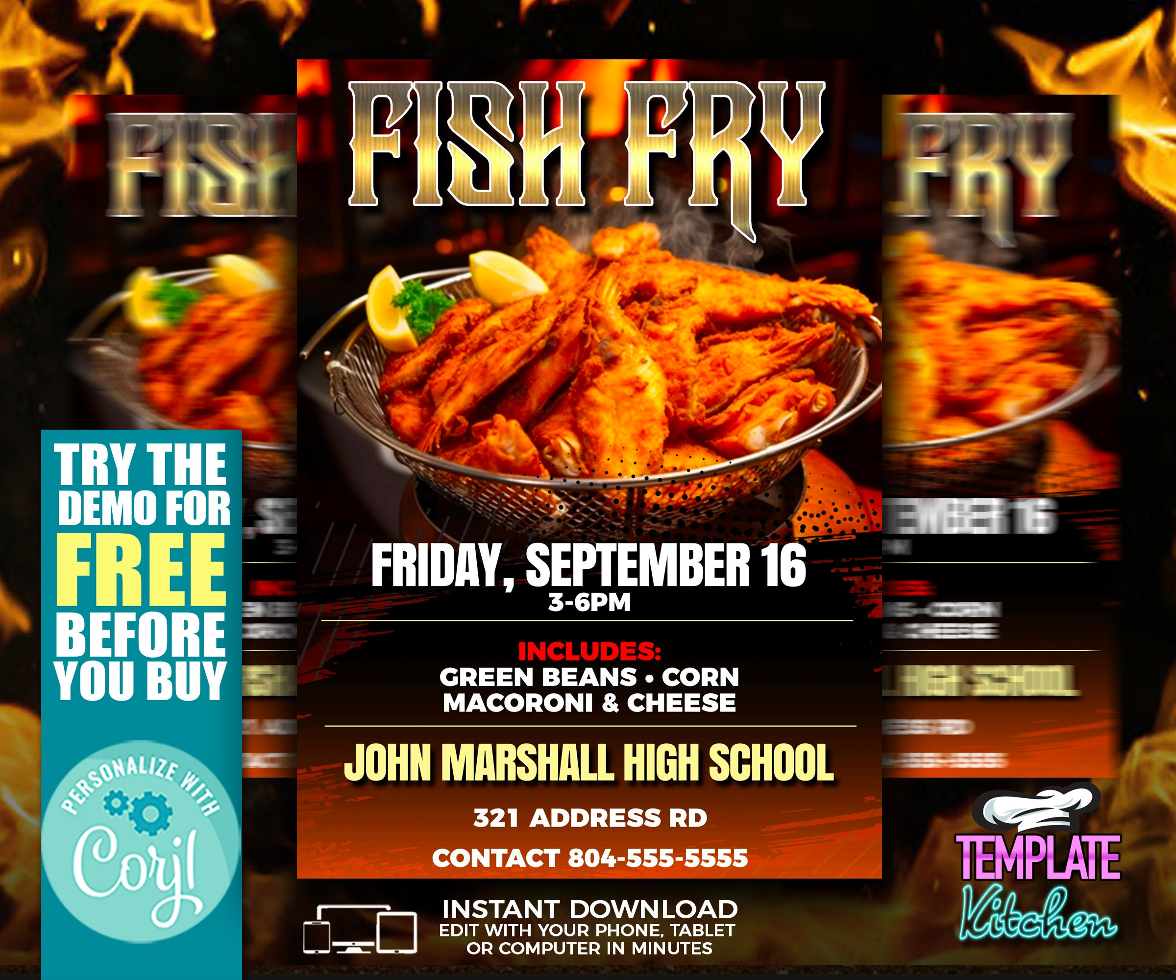 Fish Fry Goldener Flieger | Online Bearbeiten | 5X7 Digital inside Printable Fish Fry Flyer Template Free