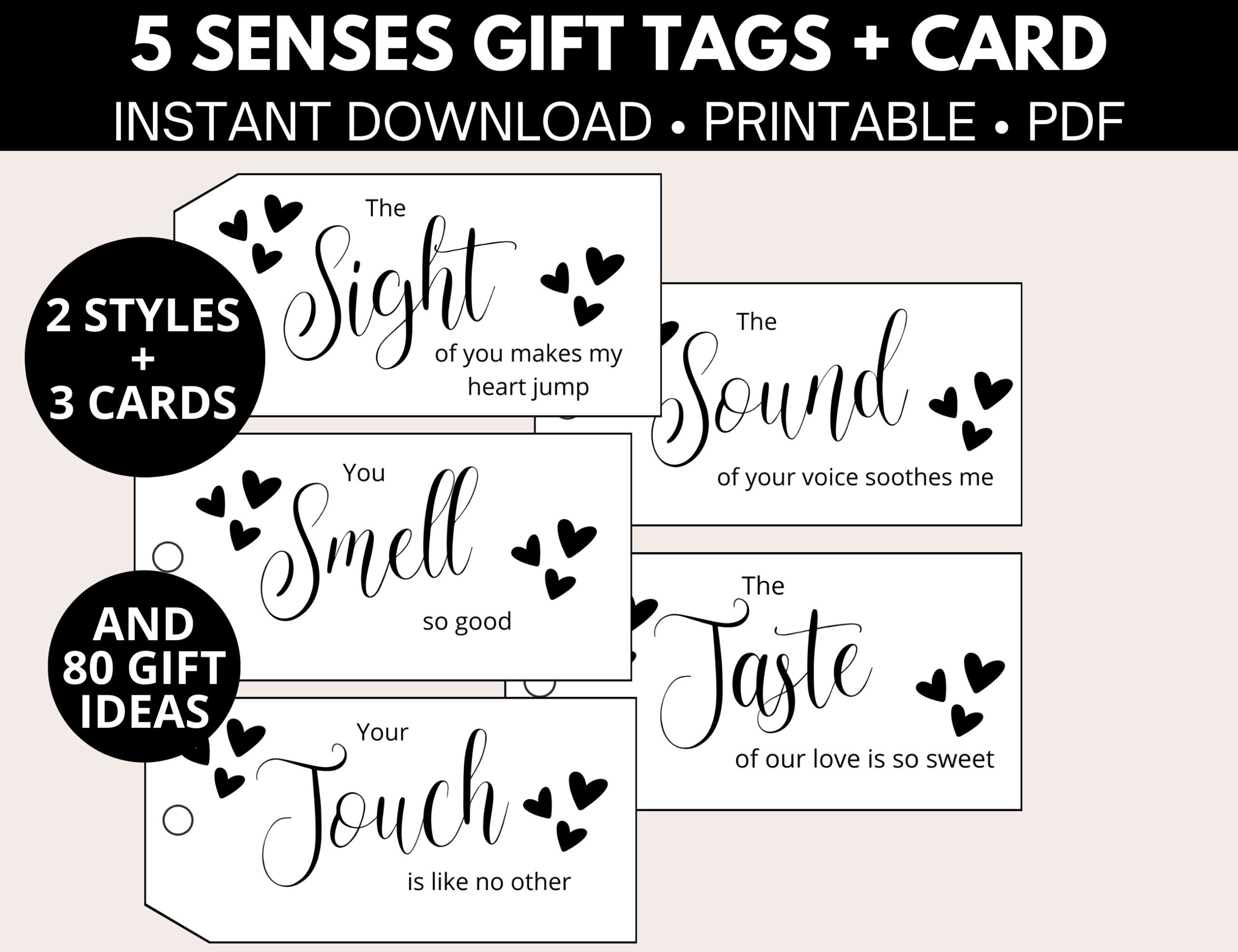 Five Senses Gift Tags With Cards And Gift Ideas, 1St Anniversary within Five Senses Gift Tags Free Printables