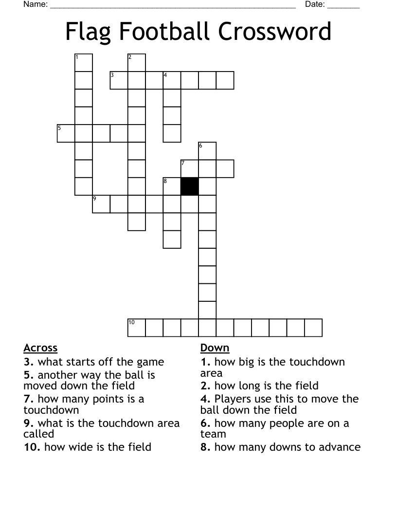 Flag Football Crossword - Wordmint pertaining to Football Crossword Printable