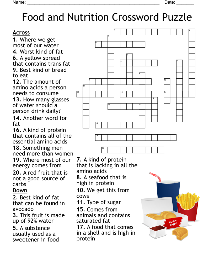Food And Nutrition Crossword Puzzle - Wordmint regarding Printable Food Crossword Puzzles