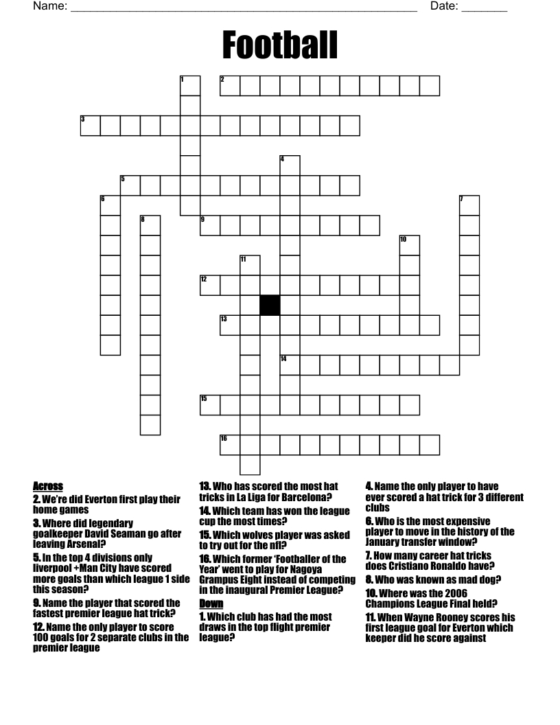Football Crossword - Wordmint with Football Crossword Printable