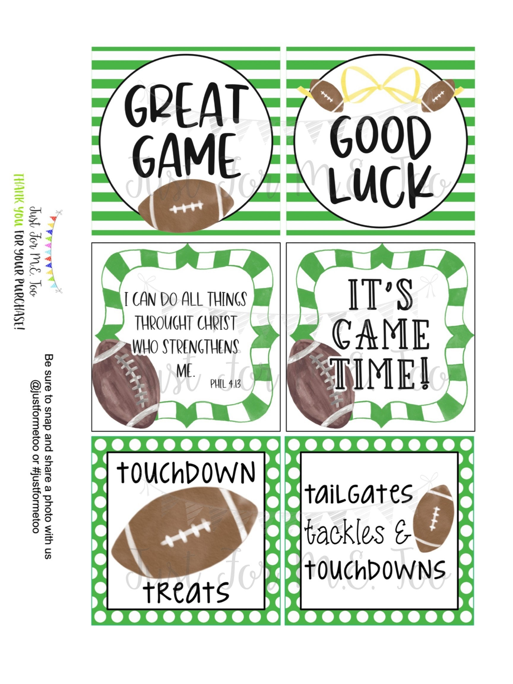 Football Printable Tags, Instant Download, Cheerleading Tags inside Free Printable Football Tags
