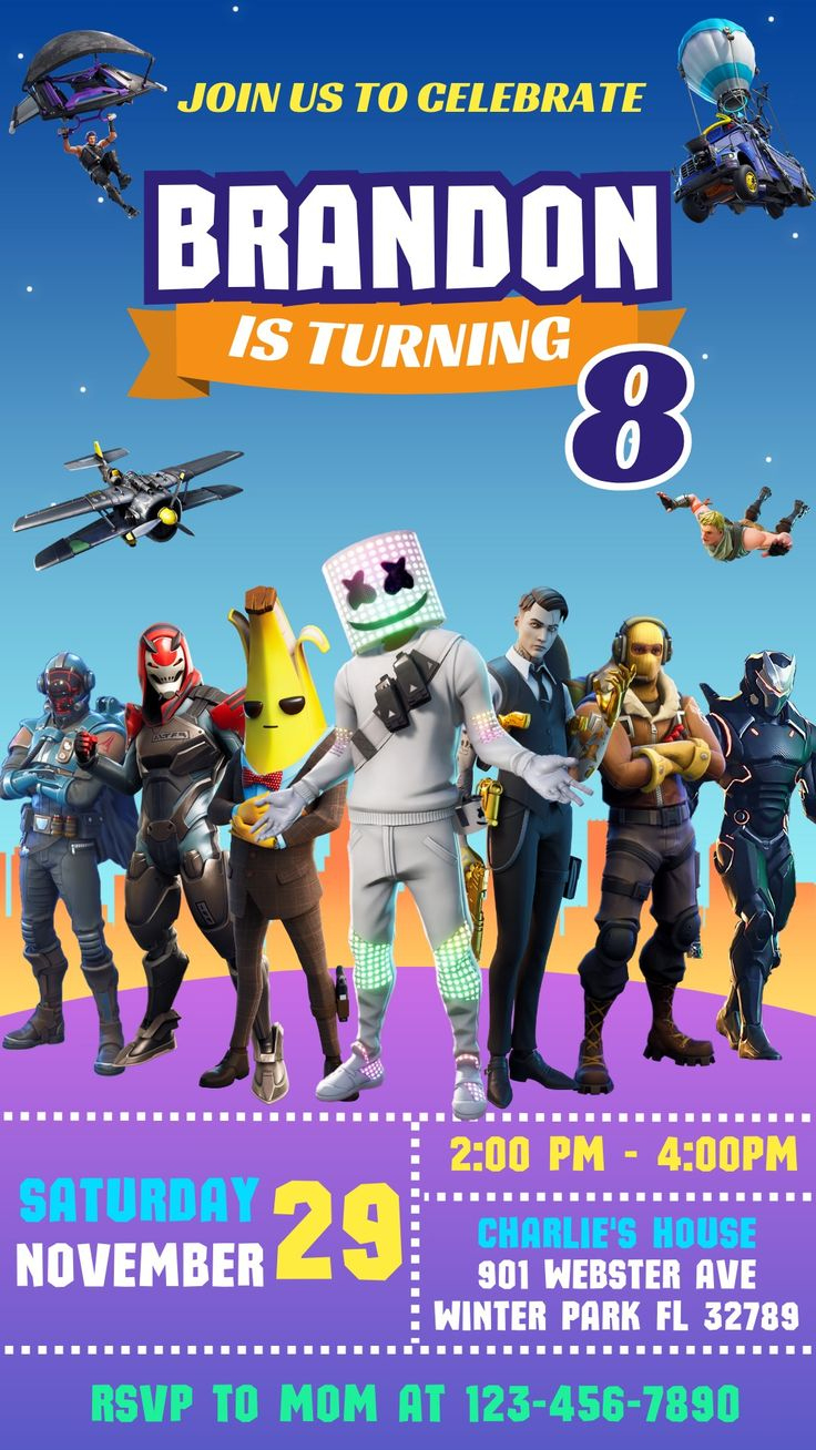 Fortnite Birthday Invitation Template | Editable Fortnite Invite with Downloadable Free Printable Fortnite Invitations