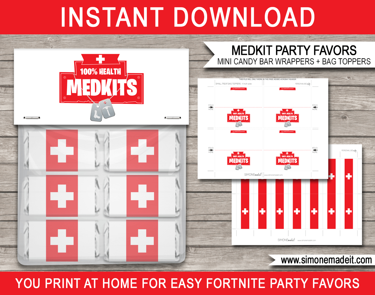 Fortnite Medkit Party Favors - Bag Toppers &amp;amp; Mini Candy Bar Wrappers pertaining to Printable Free Fortnite Medkit Label