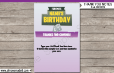 Fortnite Party Thank You Cards Template – Purple throughout Fortnite Birthday Cards Printable