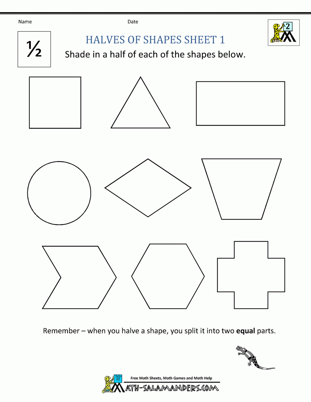 Fraction Math Worksheets with regard to Halves Worksheet Grade 1 Printable