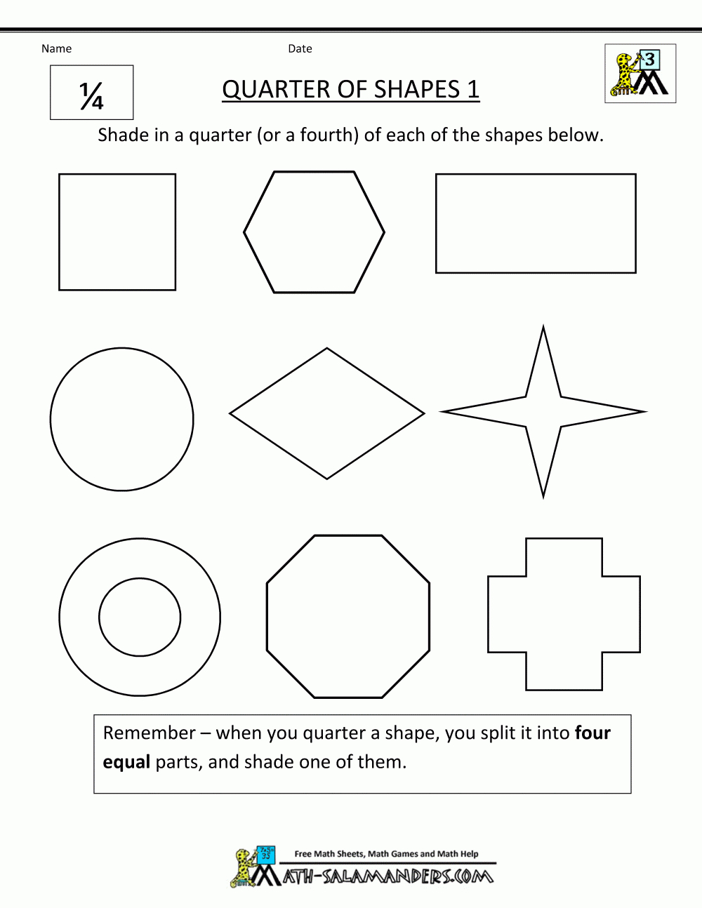 Fractions Of Shapes Worksheets for Printable Equal Parts Worksheet Printable