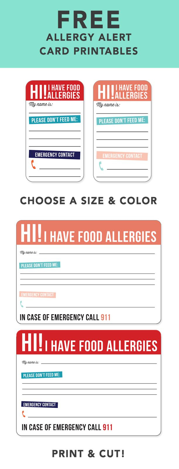 Free Allergy Alert Printables inside Free Printable Allergy Cards