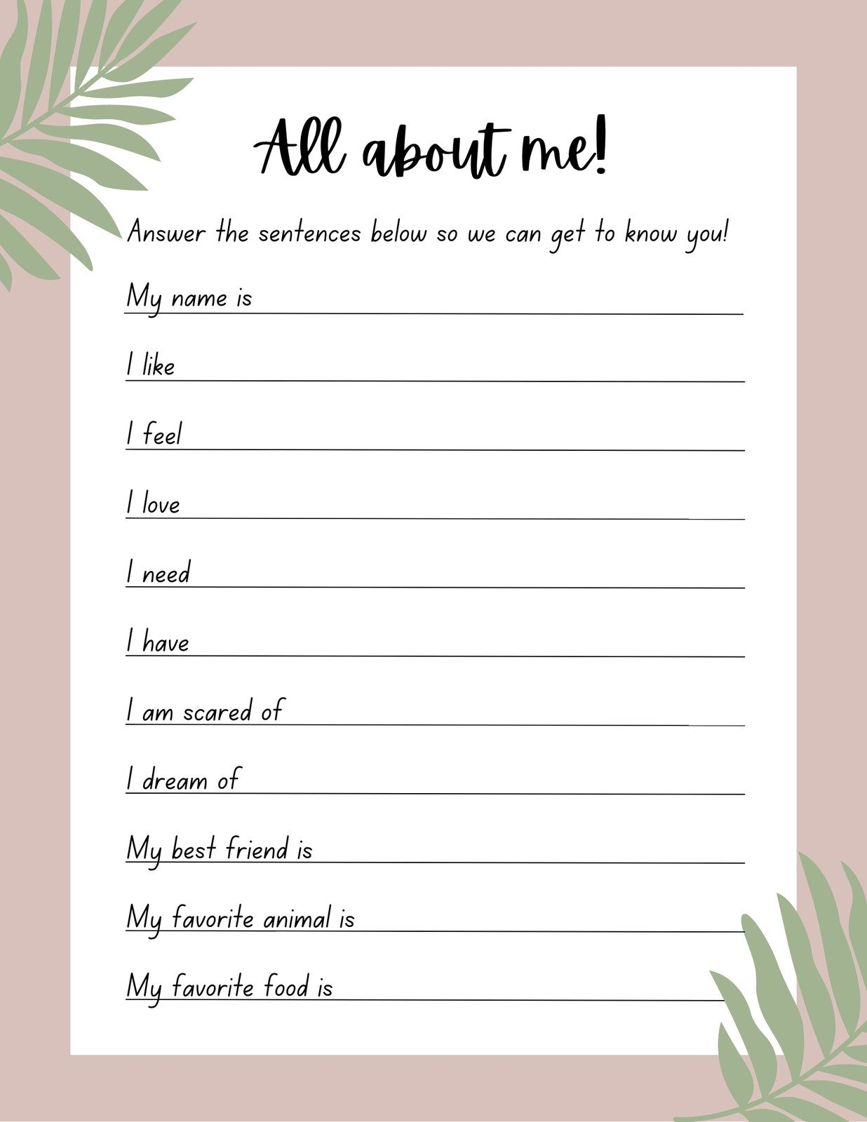 Free And Printable All About Me Worksheet Templates | Canva pertaining to Free Printable Worksheets For Adults