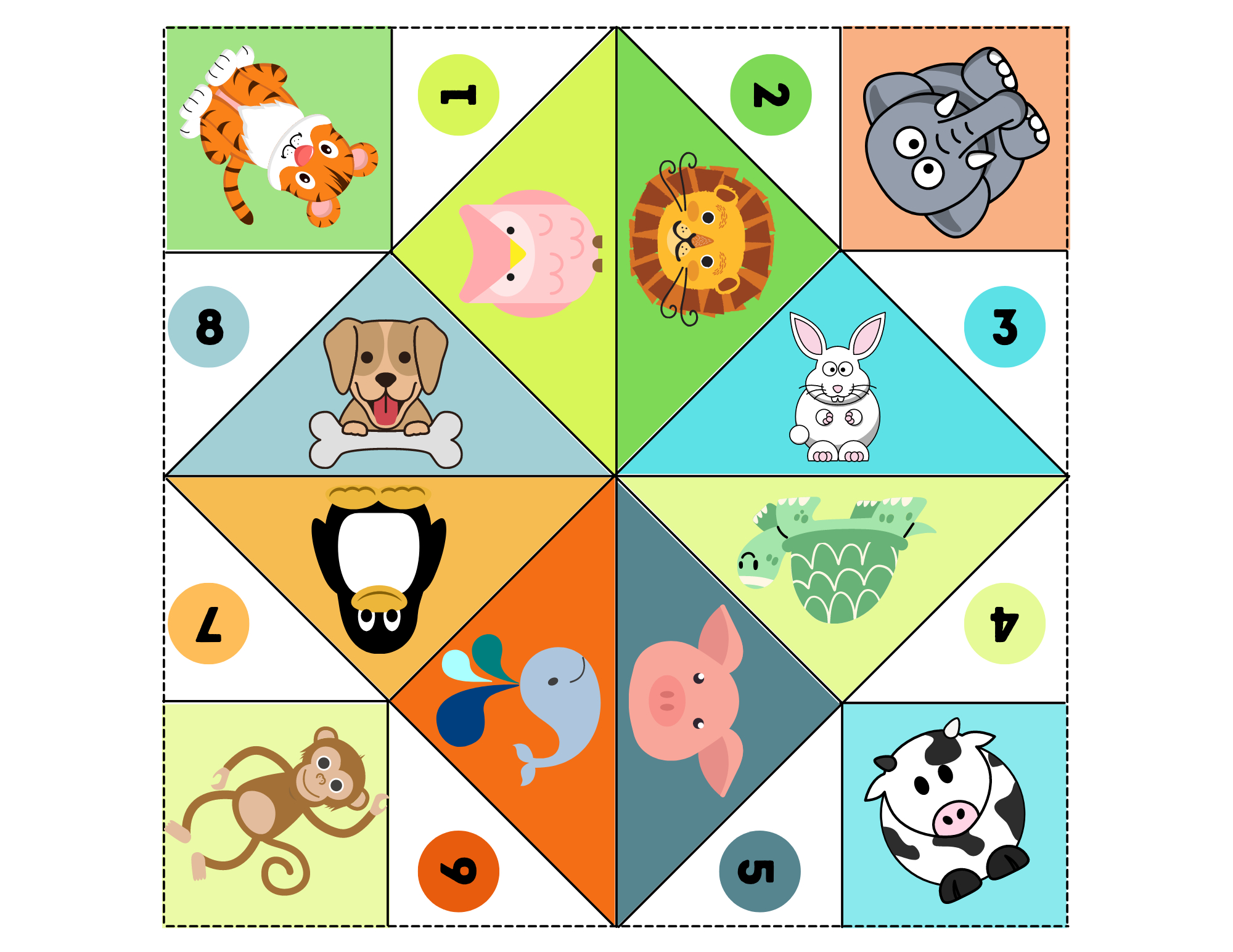 Free Animal Game -- Cootie Catcher -- Fortune Teller throughout Free Printable Animal Cootie Catcher Template
