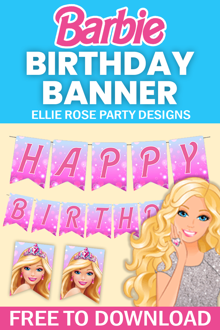 Free Barbie Birthday Banner Printable | Ellierosepartydesigns inside Barbie Birthday Banner Free Printable