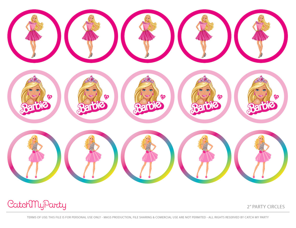 Free Barbie &amp;quot;Let&amp;#039;S Go Party&amp;quot; Printables! | Catch My Party with regard to Free Printable Barbie Cupcake Toppers