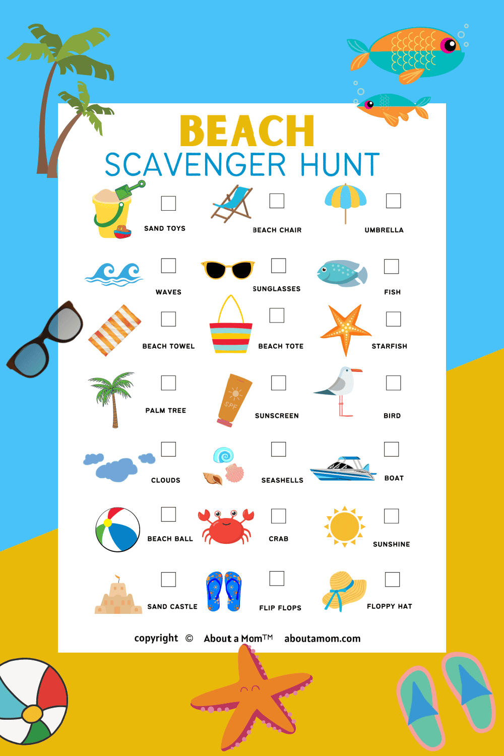 Free Beach Scavenger Hunt Printable - About A Mom intended for Beach Scavenger Hunt Free Printable