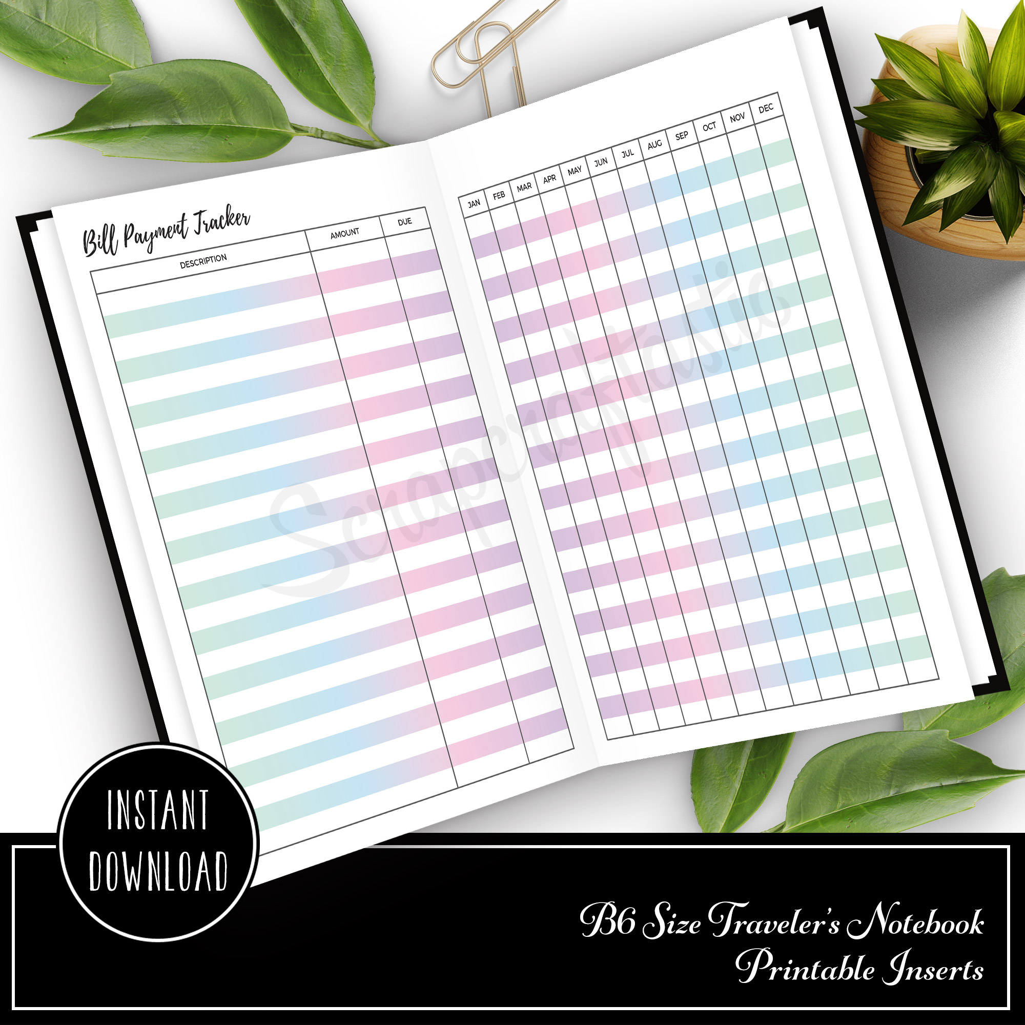 Free Bill Payment Tracker B6 Traveler&amp;#039;S Notebook Printable Insert for Free Printable B6 Inserts