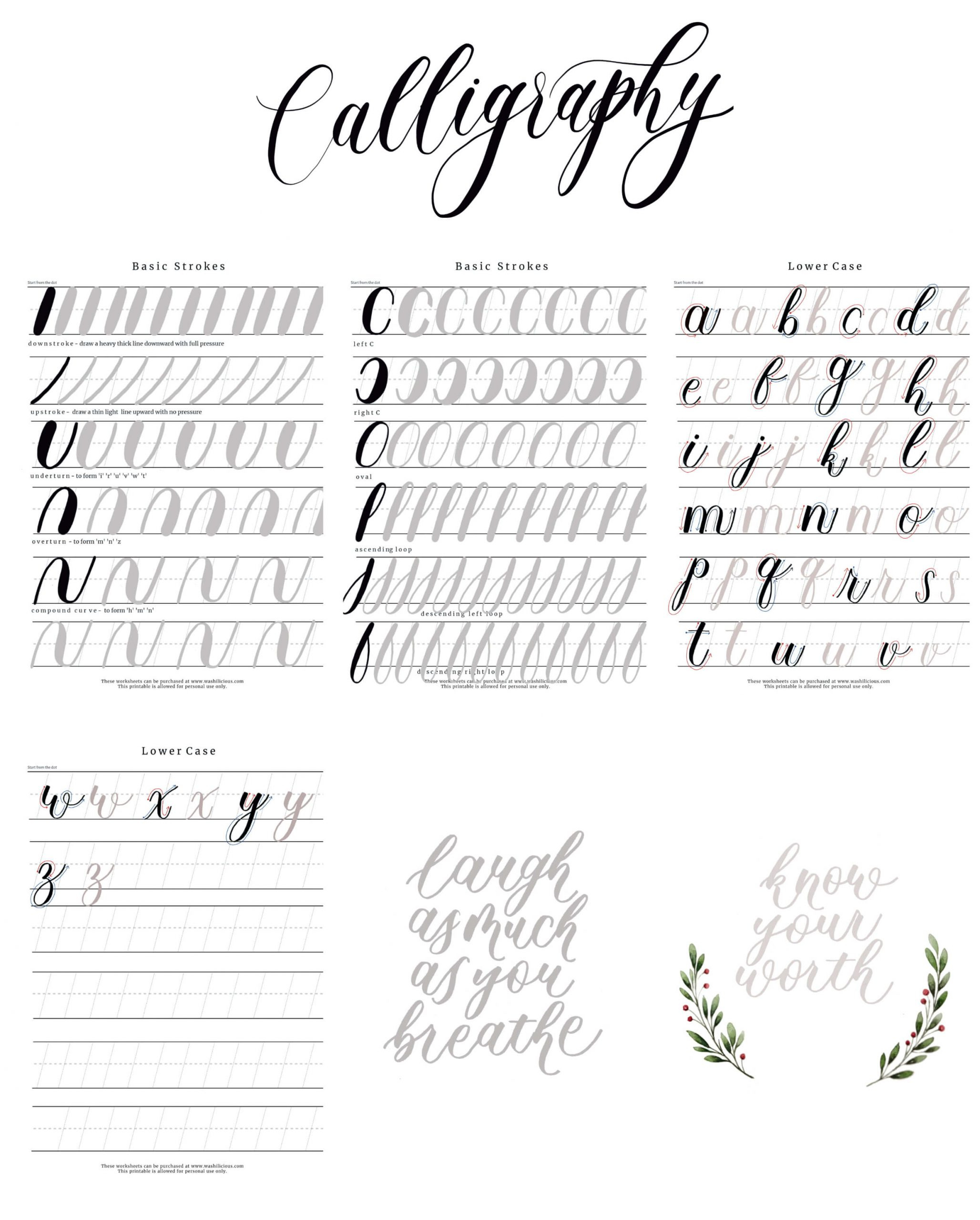 Free Brush Calligraphy Practice Worksheets Downloads for Free Printable Calligraphy Worksheet