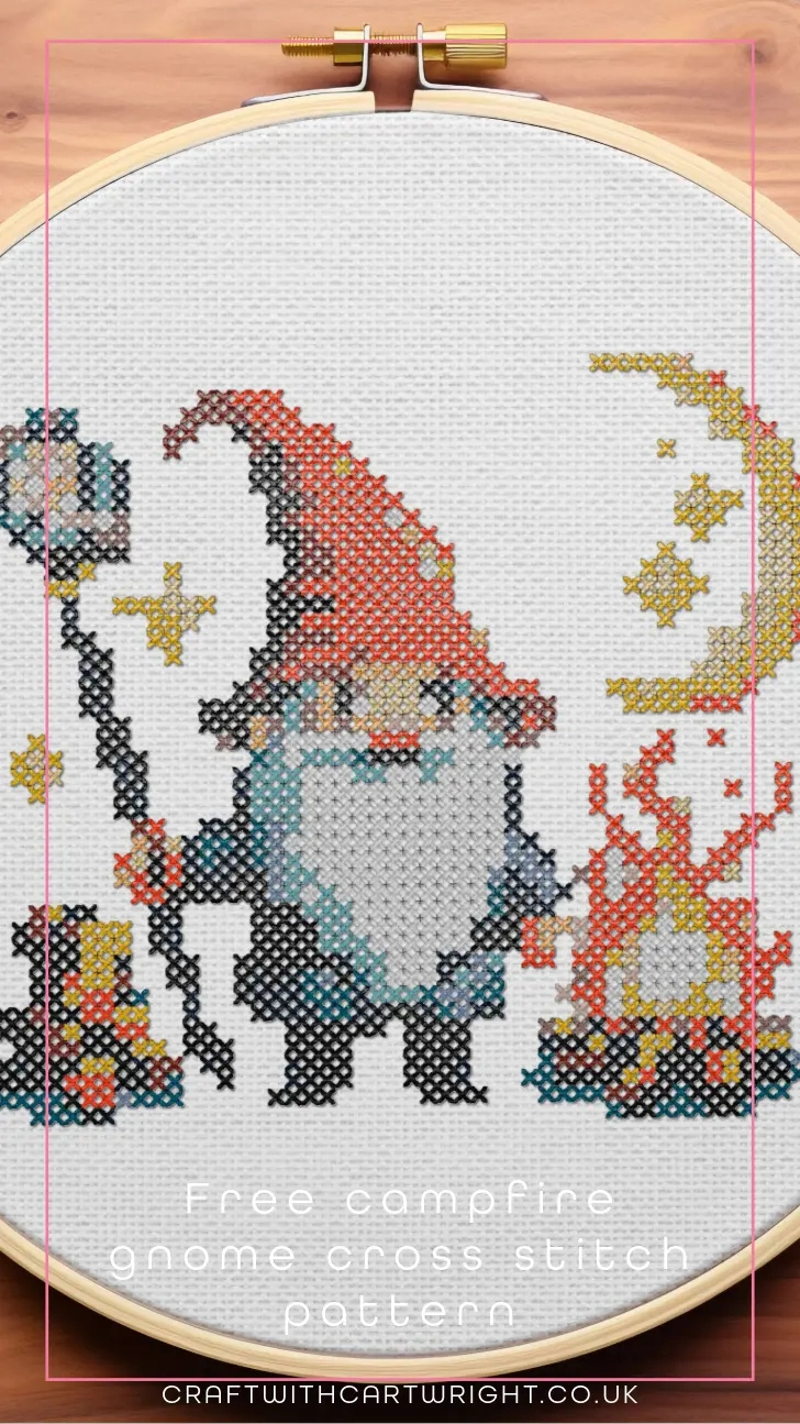Free Campfire Gnome Cross Stitch Pattern - Craft With Cartwright in Free Printable Gnome Cross Stitch Patterns