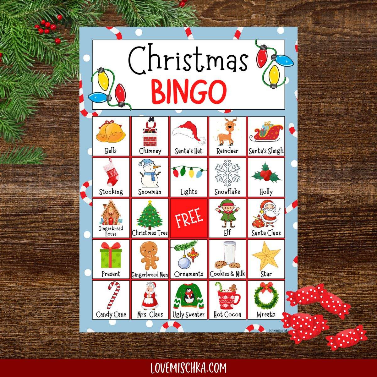 Free Christmas Bingo Printable - Love Mischka throughout Free Xmas Bingo Cards