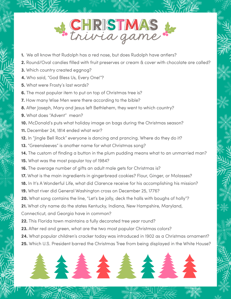 Free Christmas Trivia Printables {Games For The Family!} | Lil&amp;#039; Luna intended for December Trivia Questions and Answers Printable