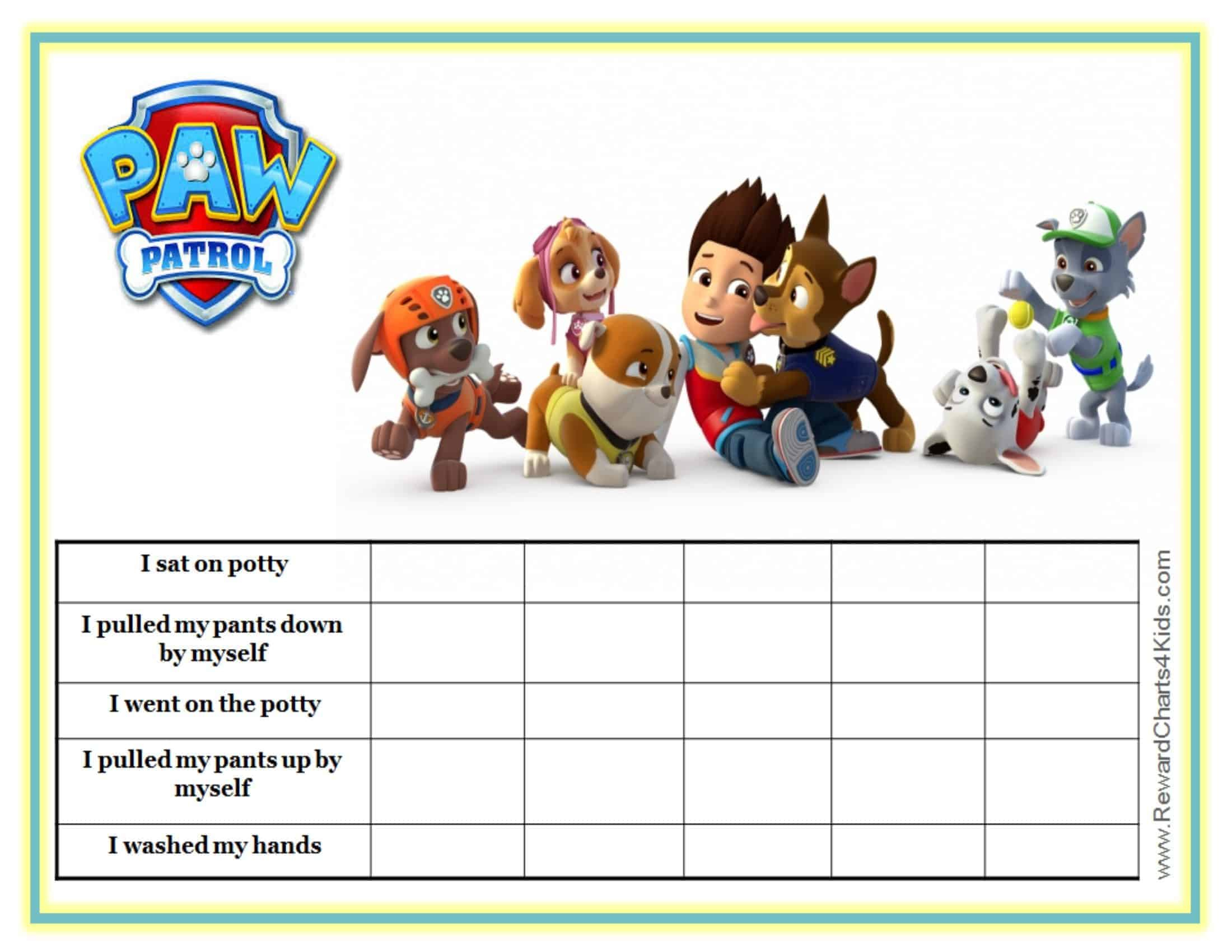 Free Customizable Paw Patrol Charts | Instant Download intended for Paw Patrol Potty Chart Free Printable