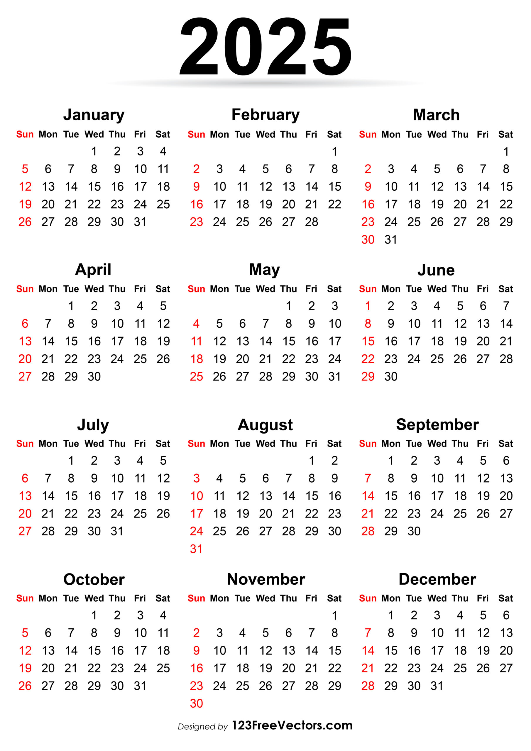 Free Download 2025 Calendar With Week Numbers in Free Printable 2025 Calendar With Week Numbers