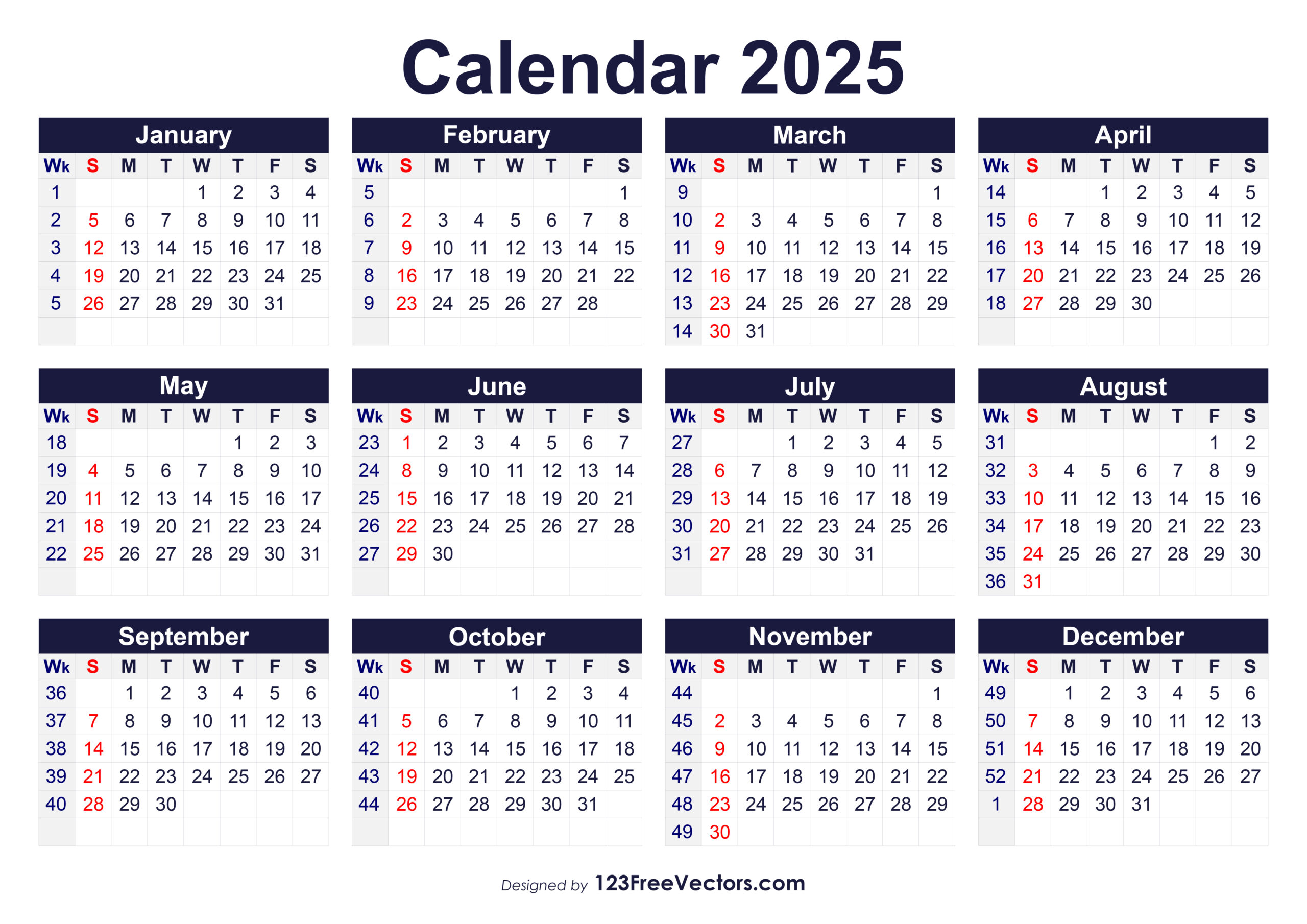 Free Download Printable 2025 Calendar With Week Numbers pertaining to Free Printable 2025 Calendar With Week Numbers