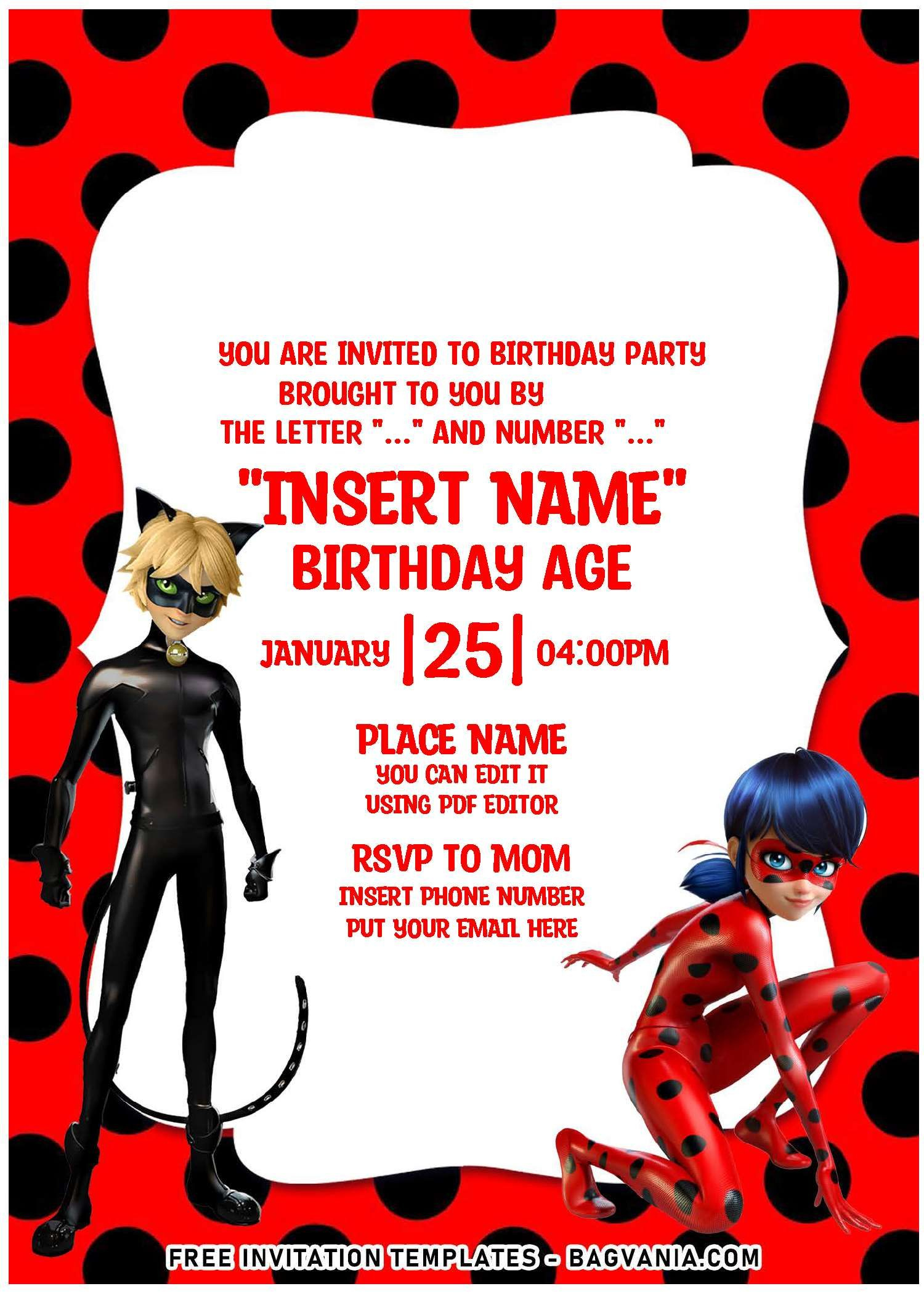 Free Editable Pdf) Super-Hero Ladybug And Cat Noir Birthday in Free Printable Miraculous Ladybug Invitation Template
