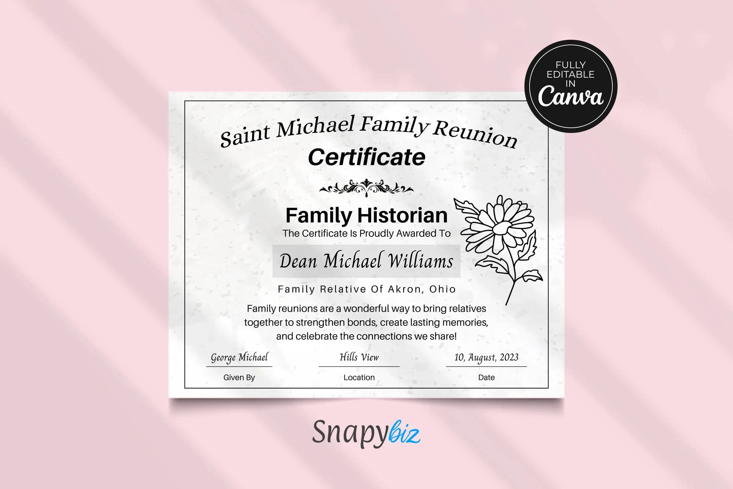 Free Family Reunion Awards Canva Certificate | Snapybiz inside Family Reunion Certificates Free Printable