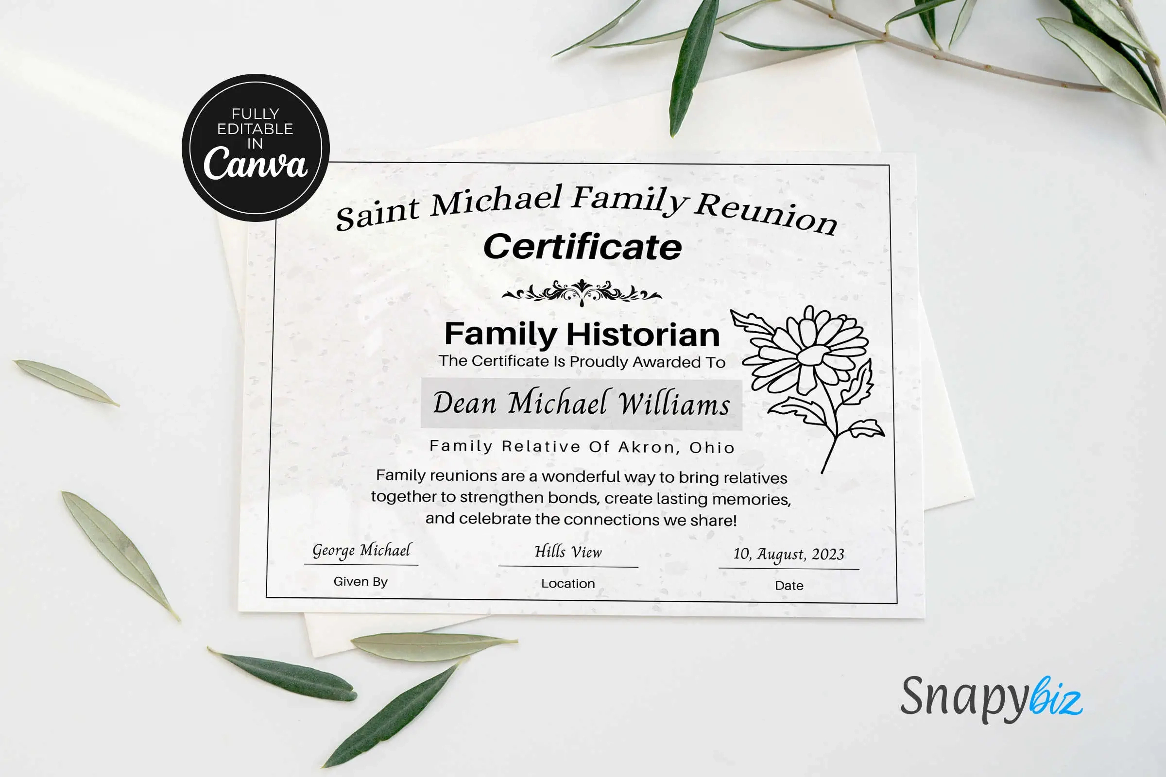Free Family Reunion Awards Canva Certificate | Snapybiz pertaining to Family Reunion Certificates Free Printable