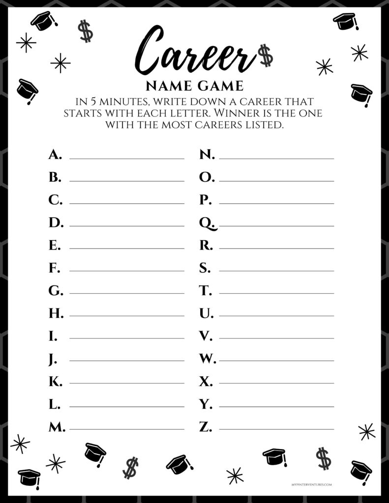Free Graduation Party Game – Career Name Game - My Pinterventures pertaining to Free Printable Graduation Games
