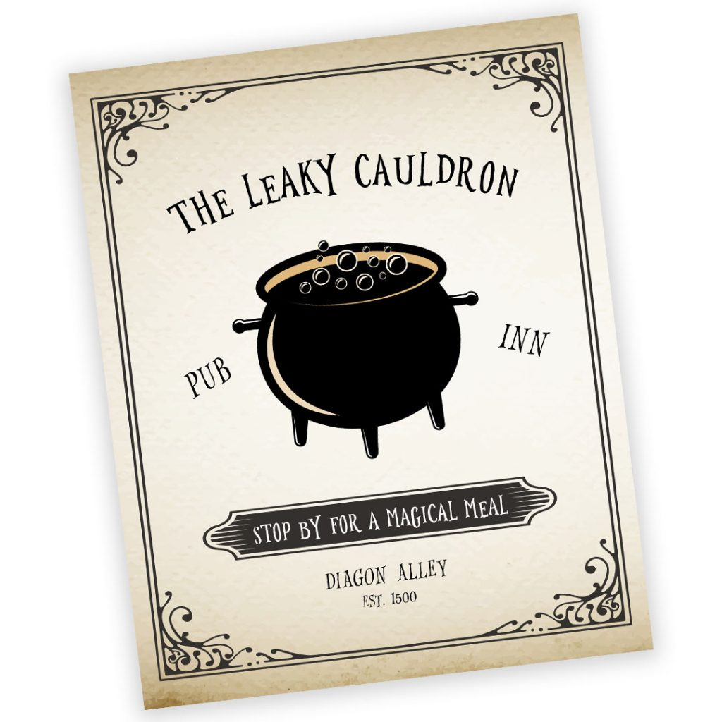 Free Harry Potter Leaky Cauldron Sign - Elva M Design Studio regarding Diagon Alley Shop Signs Printable Free
