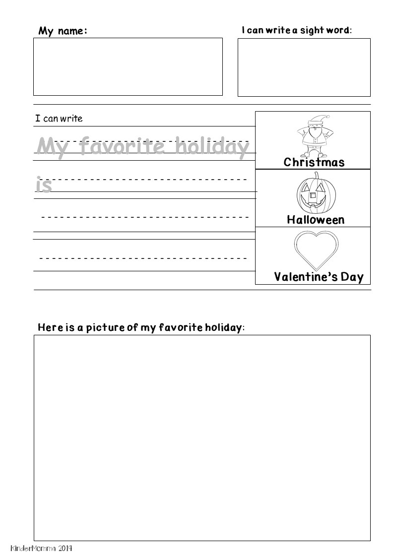 Free Holiday Writing Printable - Kindermomma regarding Printable Kindergarten Holiday Worksheets