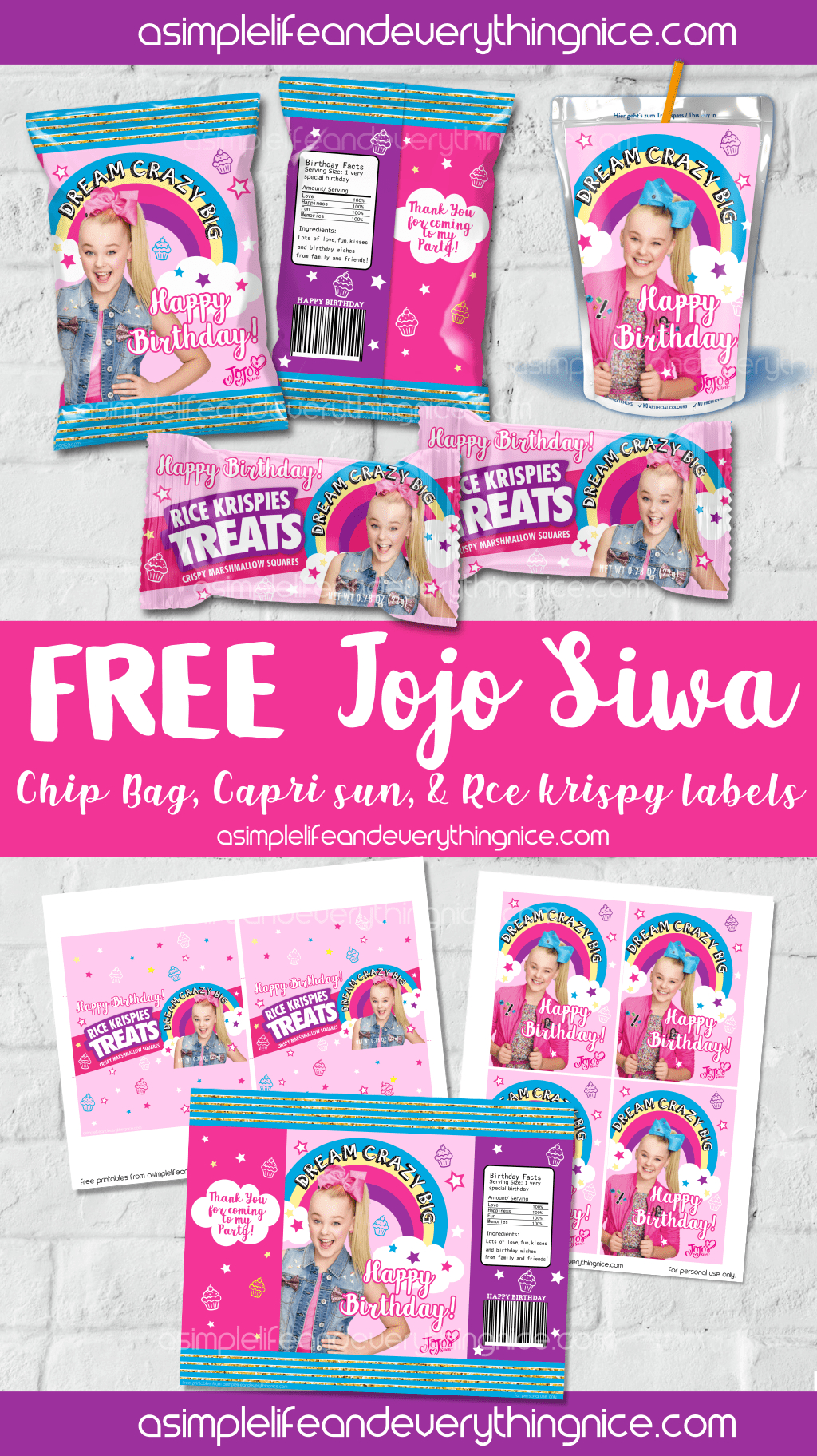 Free Jojo Siwa Birthday Printables Archives - A Simple Life And inside Free Jojo Siwa Printables