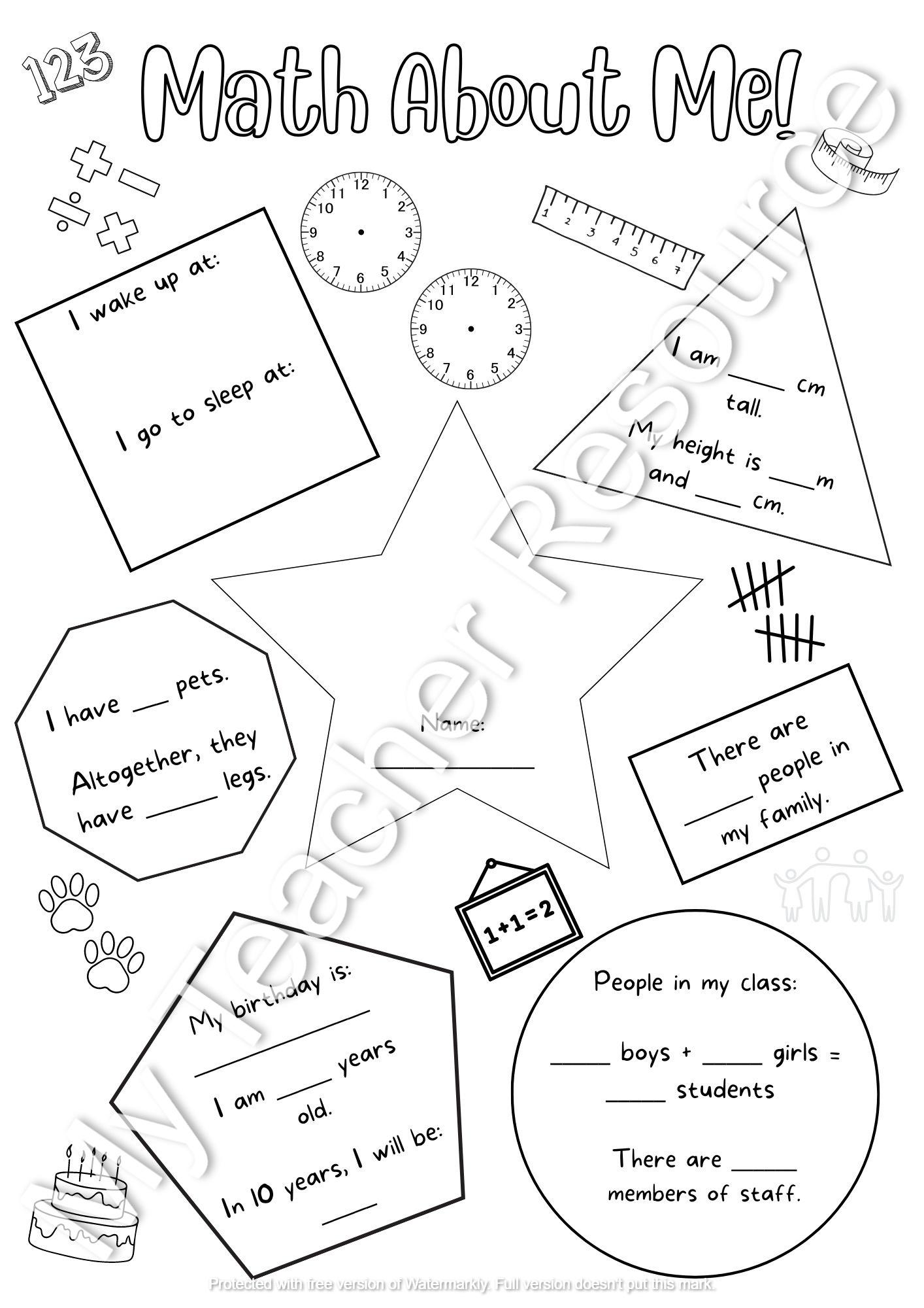 Free Math About Me Worksheet, Download Free Math About Me for Math About Me Free Printable