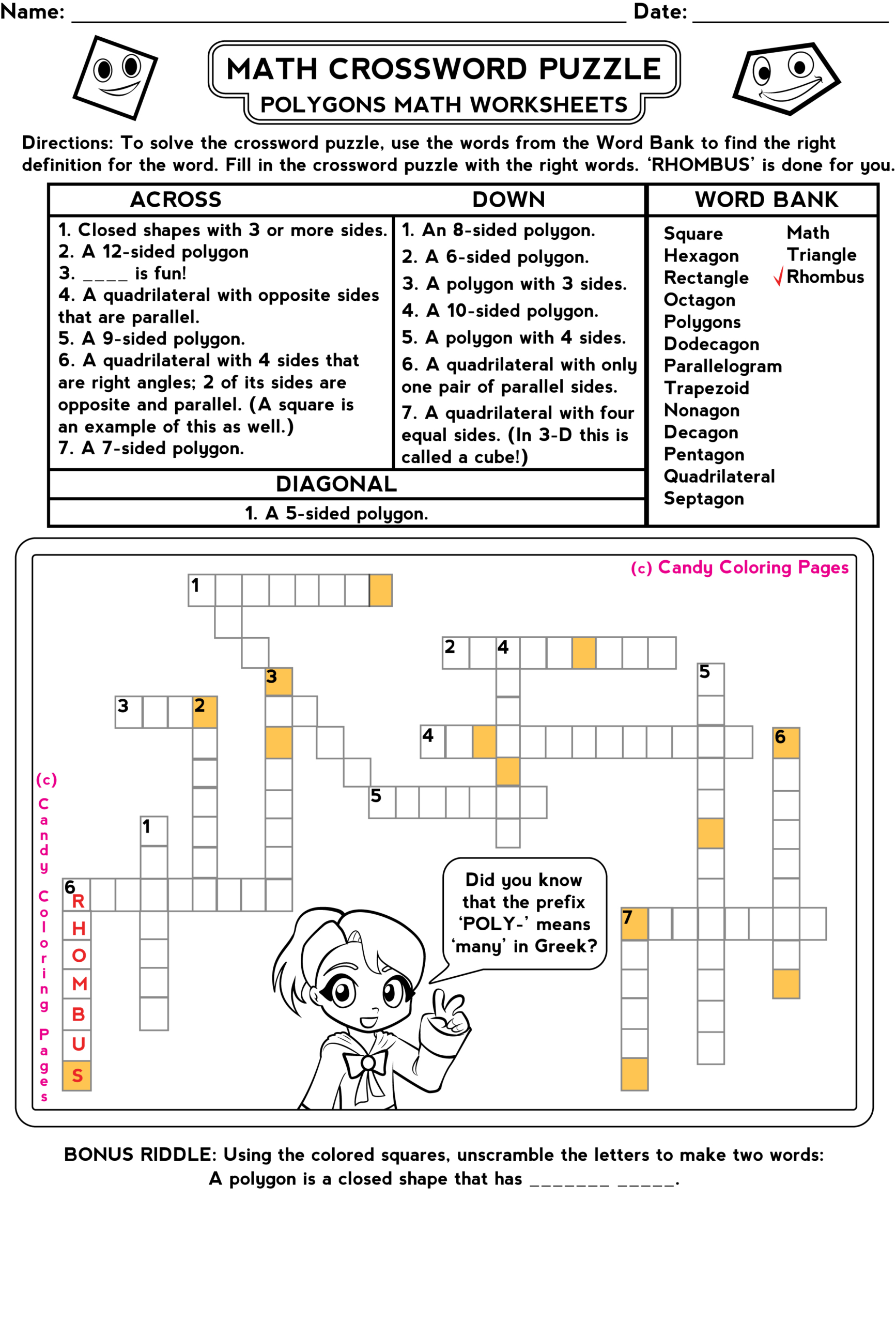 Free Math Games And Math Worksheets: Free Crossword Puzzles pertaining to Math Crossword Puzzles Free Printable