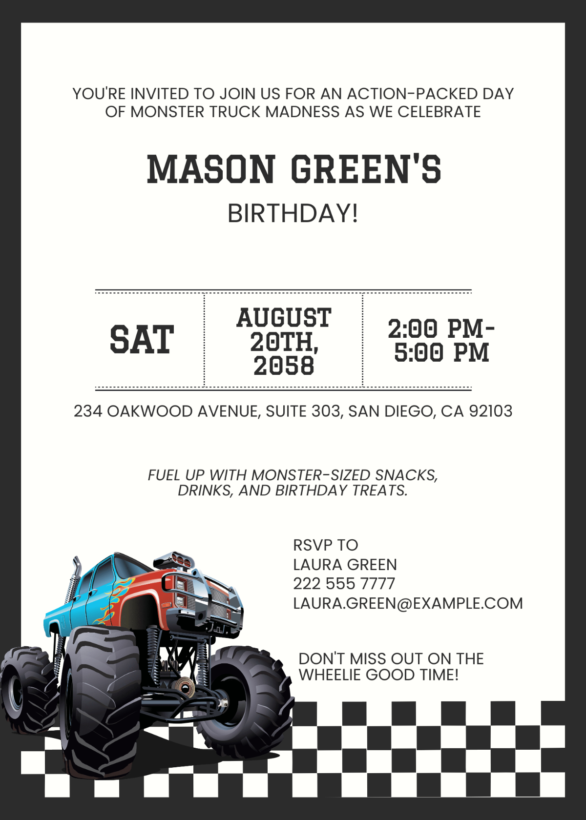 Free Monster Truck Birthday Invitation Template To Edit Online within Free Monster Truck Birthday Invitations Printable