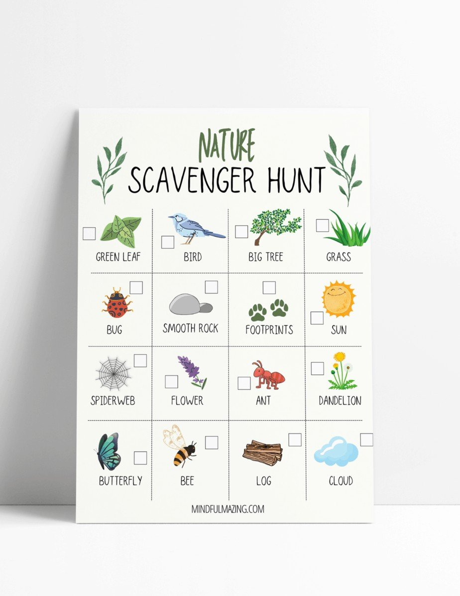 Free Nature Scavenger Hunt For Kids • Mindfulmazing in Free Nature Scavenger Hunt Printable