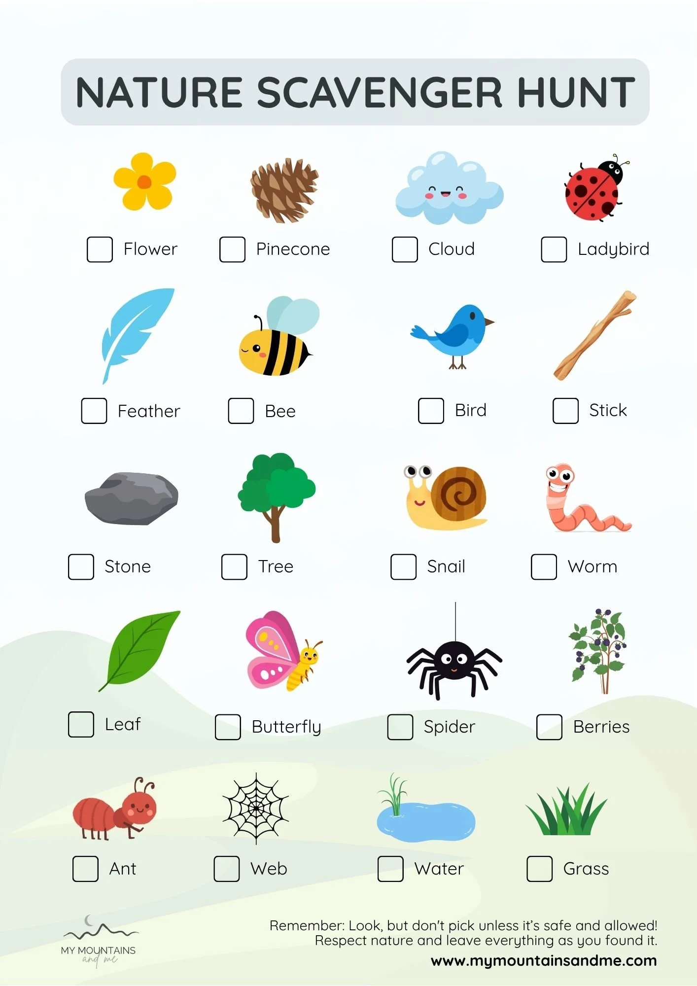 Free Nature Scavenger Hunt Printable For Kids (Uk) — My Mountains pertaining to Free Nature Scavenger Hunt Printable