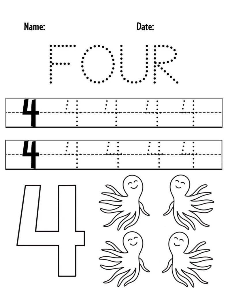 Free Number 4 Worksheets For Preschool ⋆ The Hollydog Blog in Number Four Worksheet Printable