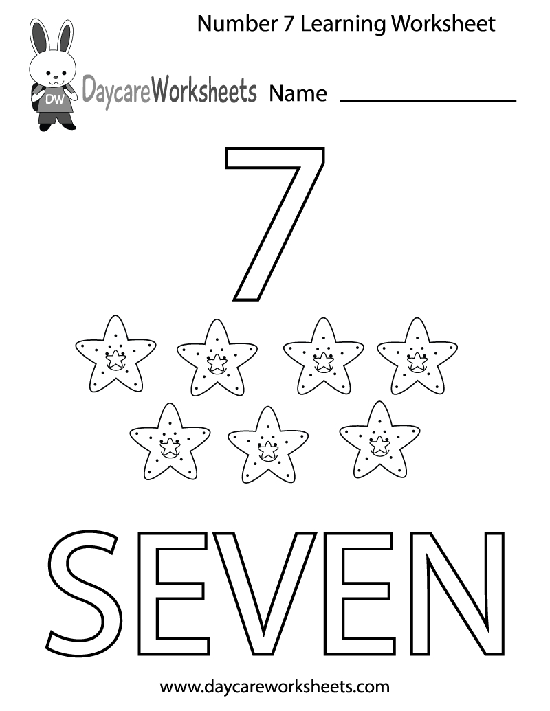 Free Preschool Number Seven Learning Worksheet intended for Number Seven Worksheet Printable