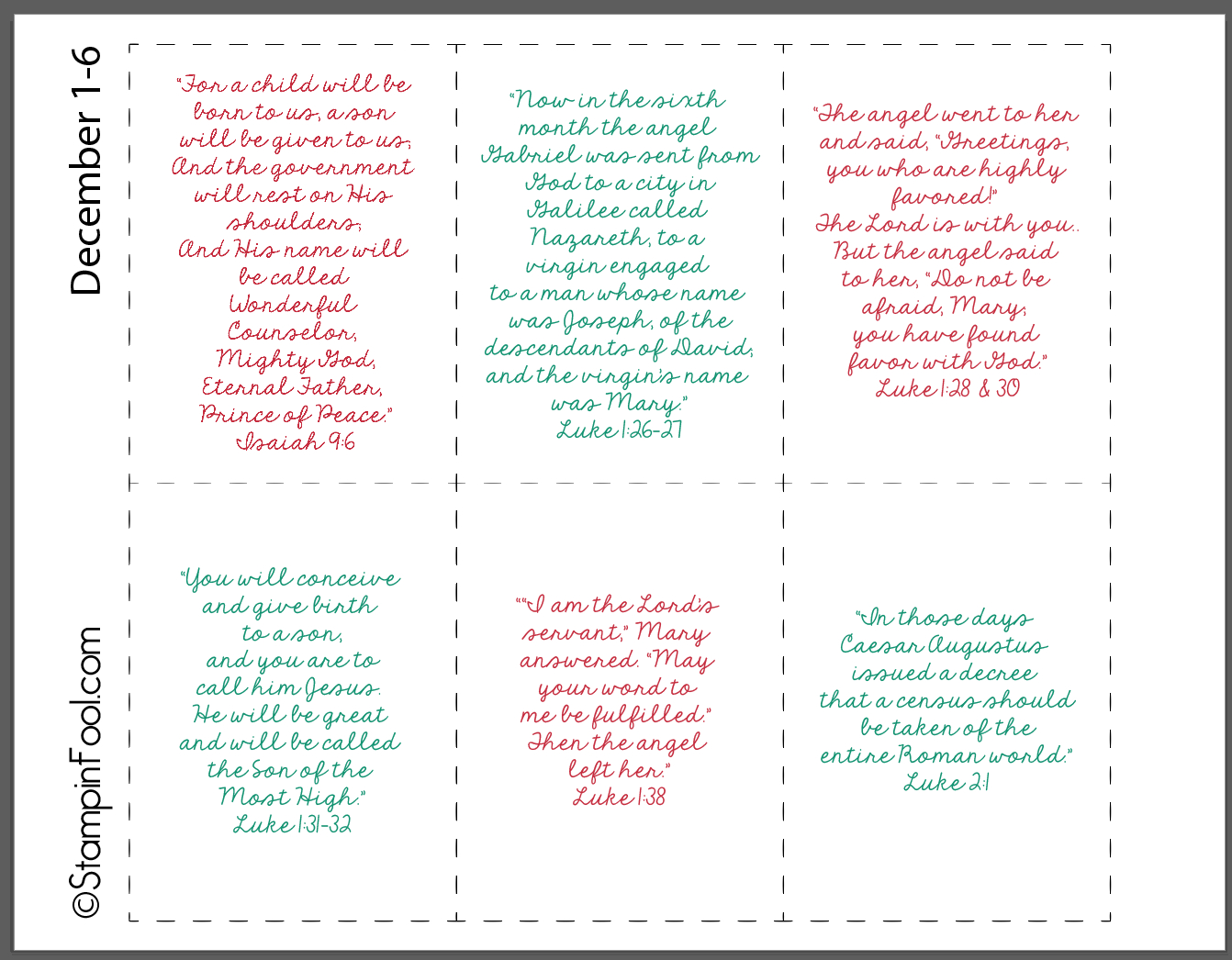 Free Printable Advent Calendar With Scriptures 2021 - Stampinfool for Free Printable Advent Verses