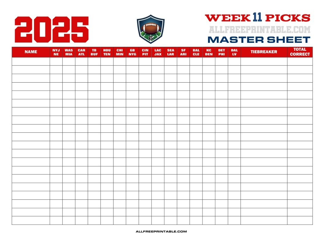 Free Printable – All Free Printable pertaining to Nfl Week 11 Printable Pick Sheet