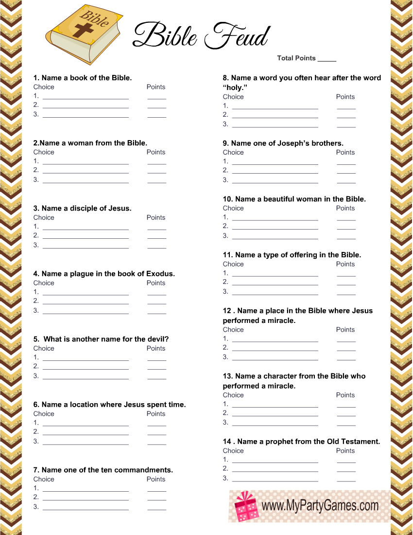 Free Printable Bible Feud, Family Feud Inspired Game inside Bible Family Feud Questions And Answers Printable Free