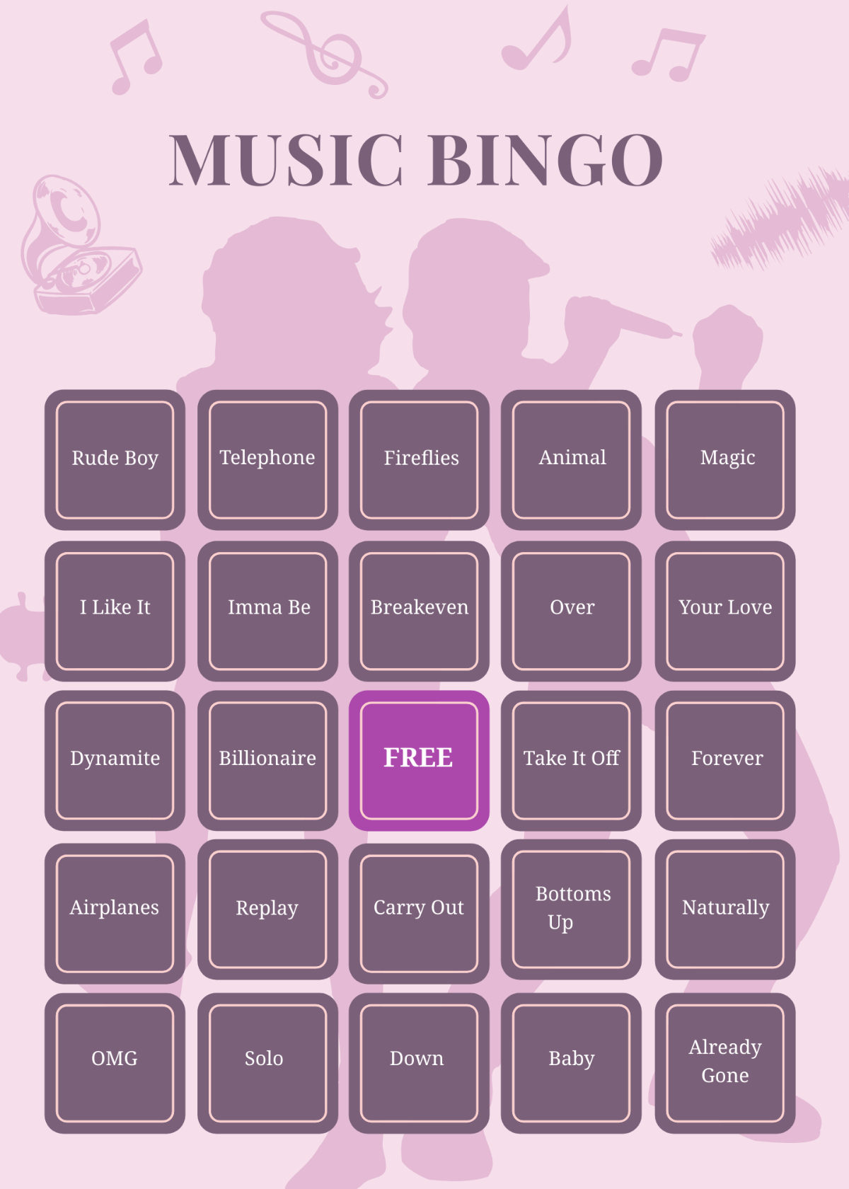 Free Printable Bingo Card Templates To Customize Online inside Free Music Bingo Card Generator